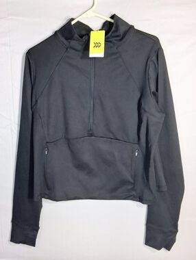 Women's NWT XXL All In Motion Thumb Hole 1/2 Zip Black Zip Pockets Sweatshirt